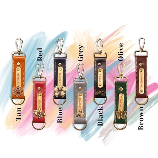 Customized Leather Keychain with Name and Charm