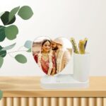 Customized LED Heart-Shape Magic Mirror Photo Frame With Pen Stand